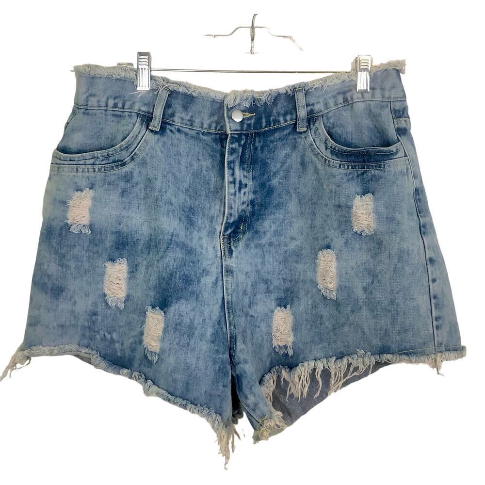 Hayden Los Angeles Size 1XL High Rise Distressed Denim Jean Shorts Raw Edge